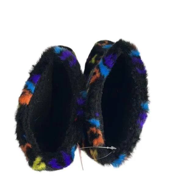 Juicy Couture faux fur boots pull on rainbow spellout y2k bootie sz 9 NWT