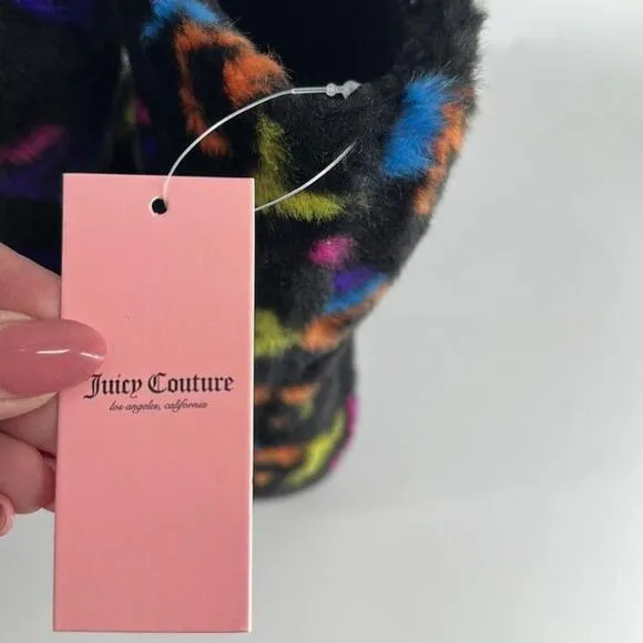 Juicy Couture faux fur boots pull on rainbow spellout y2k bootie sz 9 NWT