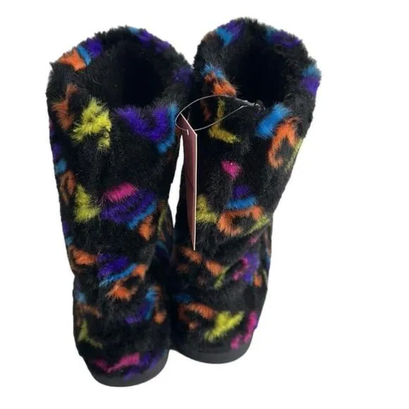 Juicy Couture faux fur boots pull on rainbow spellout y2k bootie sz 9 NWT