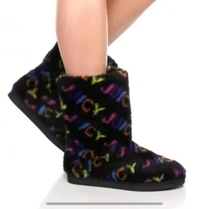 Juicy Couture faux fur boots pull on rainbow spellout y2k bootie sz 9 NWT