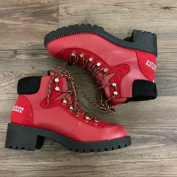 Juicy Couture Red &amp; Black Indulgence Hiker Boots Size 9 Women’s Boots Hiker Boot