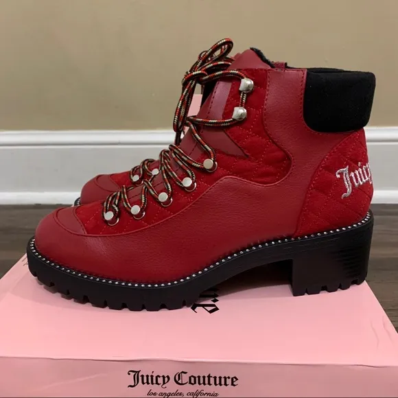 Juicy Couture Red &amp; Black Indulgence Hiker Boots Size 9 Women’s Boots Hiker Boot