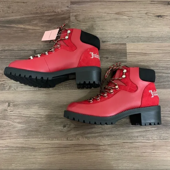 Juicy Couture Red &amp; Black Indulgence Hiker Boots Size 9 Women’s Boots Hiker Boot