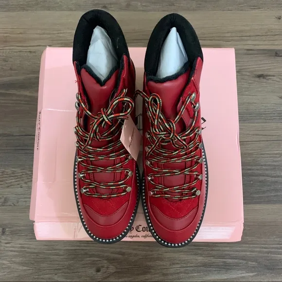 Juicy Couture Red &amp; Black Indulgence Hiker Boots Size 9 Women’s Boots Hiker Boot