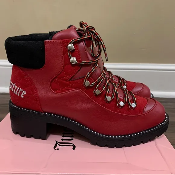 Juicy Couture Red &amp; Black Indulgence Hiker Boots Size 9 Women’s Boots Hiker Boot