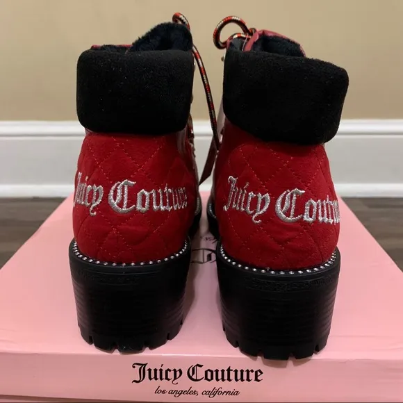 Juicy Couture Red &amp; Black Indulgence Hiker Boots Size 9 Women’s Boots Hiker Boot