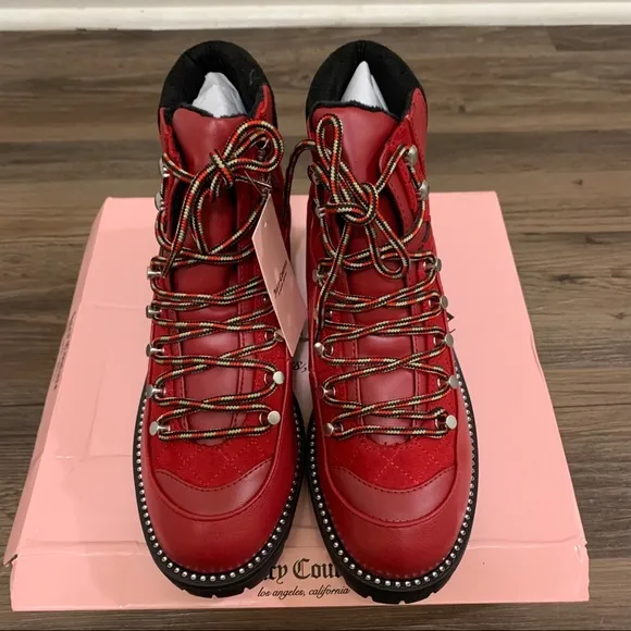Juicy Couture Red &amp; Black Indulgence Hiker Boots Size 9 Women’s Boots Hiker Boot