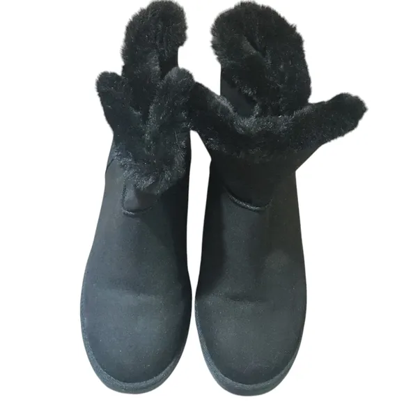 Juicy Couture Womens Black Faux Fur Wedge Ankle Boots Size 9M