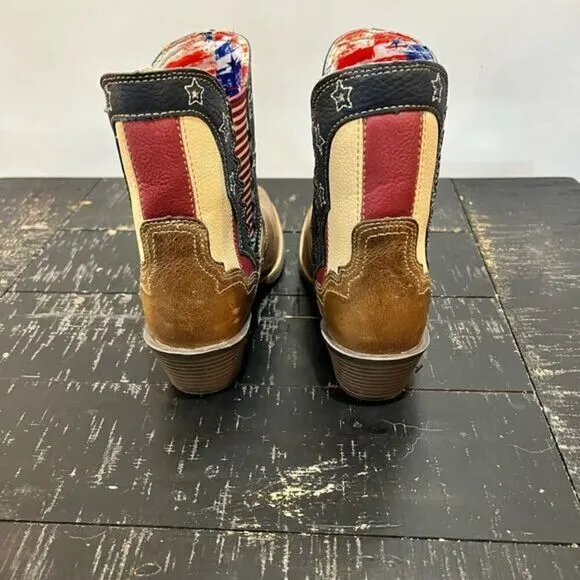 Justin Boots Chellie‎ Patriot Leather Western Cowgirl Short Boots Womens 7.5 B