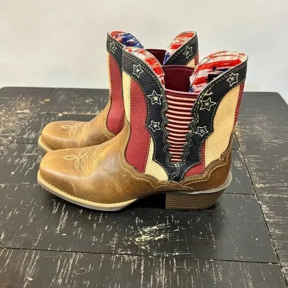 Justin Boots Chellie‎ Patriot Leather Western Cowgirl Short Boots Womens 7.5 B