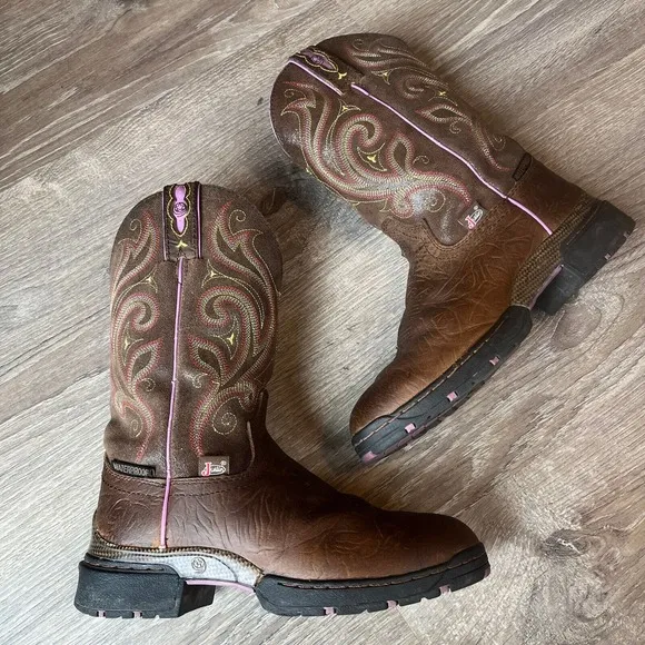 Justin George Strait Western Cowboy Boots Barnwood Brown Womens 5.5   Free Hat!