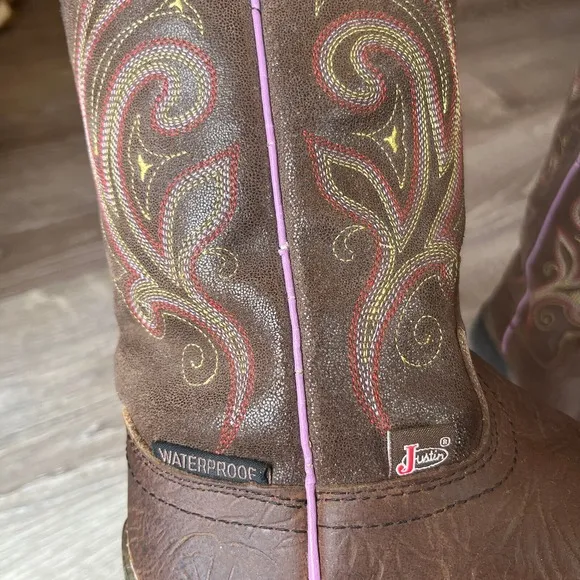Justin George Strait Western Cowboy Boots Barnwood Brown Womens 5.5   Free Hat!