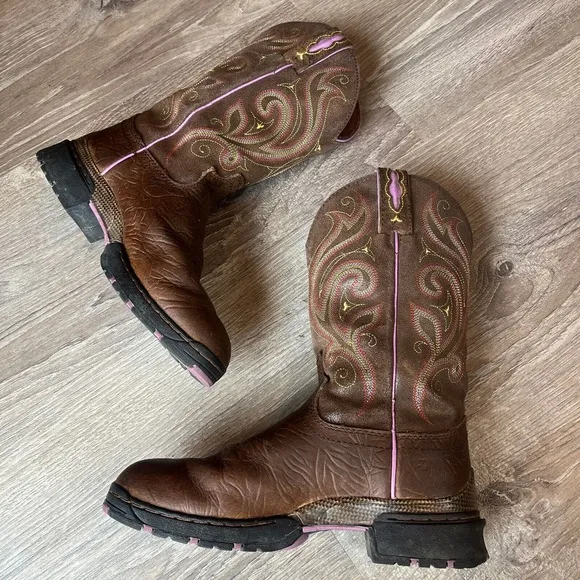 Justin George Strait Western Cowboy Boots Barnwood Brown Womens 5.5   Free Hat!