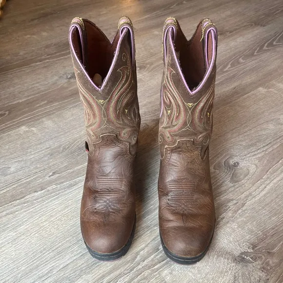 Justin George Strait Western Cowboy Boots Barnwood Brown Womens 5.5   Free Hat!