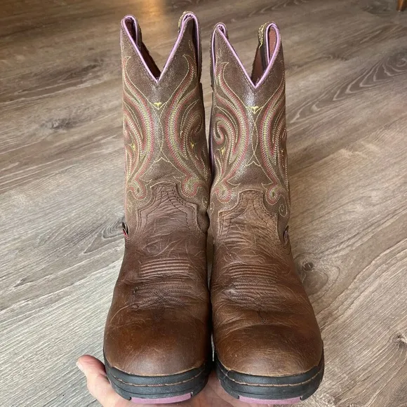 Justin George Strait Western Cowboy Boots Barnwood Brown Womens 5.5   Free Hat!