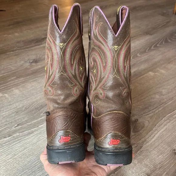 Justin George Strait Western Cowboy Boots Barnwood Brown Womens 5.5   Free Hat!