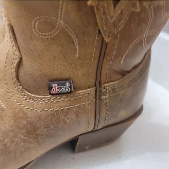JUSTIN GYPSY- Brown Leather Embroidered Cowboy boots size 7 B