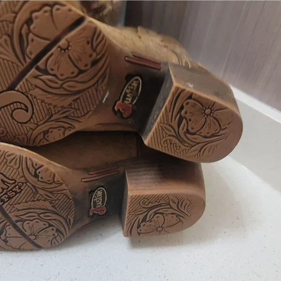 JUSTIN GYPSY- Brown Leather Embroidered Cowboy boots size 7 B