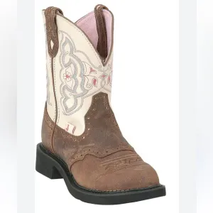 Justin Gypsy Women's Boots Brown Round Toe Western Floral Stitch Size 6.5 B