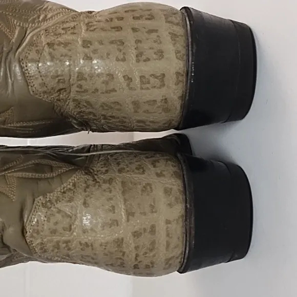 Justin Vintage 1970 Cowgirl Leather Boots 7M Grey Green Rare