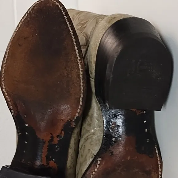 Justin Vintage 1970 Cowgirl Leather Boots 7M Grey Green Rare