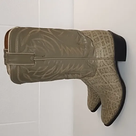 Justin Vintage 1970 Cowgirl Leather Boots 7M Grey Green Rare