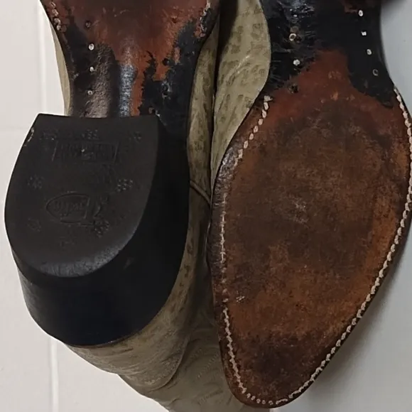 Justin Vintage 1970 Cowgirl Leather Boots 7M Grey Green Rare