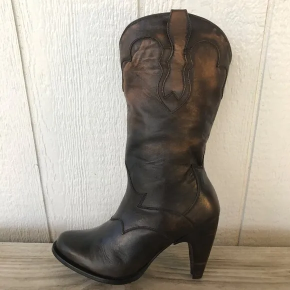 Justin Womens Burnished Brown Leather Euro High Heel Western Boots 11 B 7976