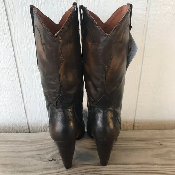 Justin Womens Burnished Brown Leather Euro High Heel Western Boots 11 B 7976