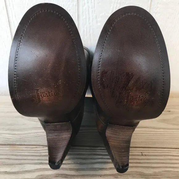 Justin Womens Burnished Brown Leather Euro High Heel Western Boots 11 B 7976