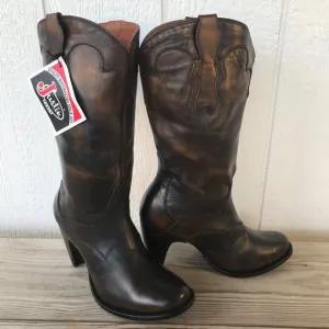 Justin Womens Burnished Brown Leather Euro High Heel Western Boots 11 B 7976