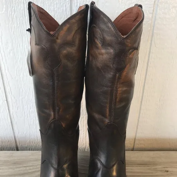 Justin Womens Burnished Brown Leather Euro High Heel Western Boots 11 B 7976