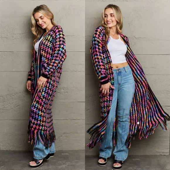 Kaleidoscope Fringe Long Cardigan - Multi
