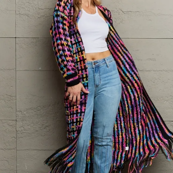 Kaleidoscope Fringe Long Cardigan - Multi