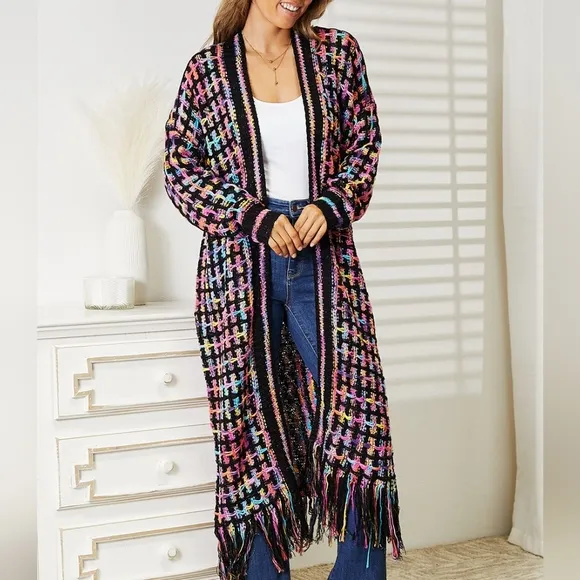 Kaleidoscope Fringe Long Cardigan - Multi