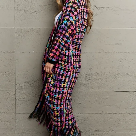 Kaleidoscope Fringe Long Cardigan - Multi