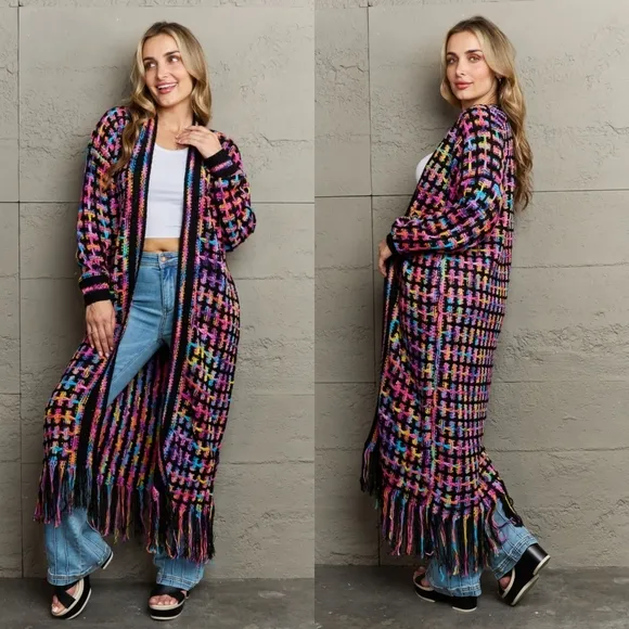 Kaleidoscope Fringe Long Cardigan - Multi