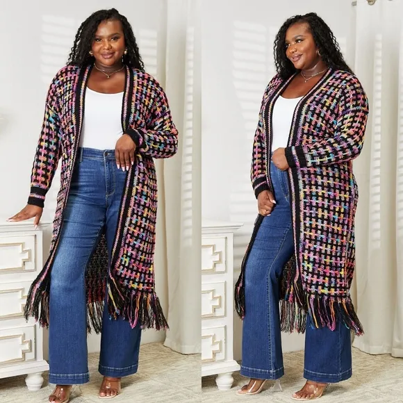 Kaleidoscope Fringe Long Cardigan - Multi