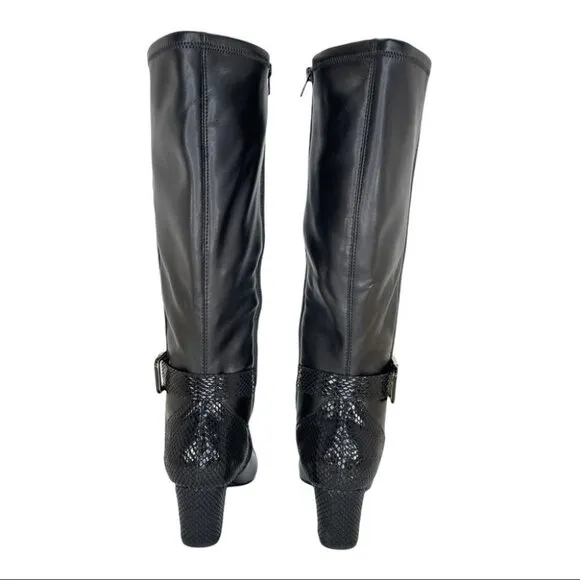 Karen Scott Isabell Black Faux Stretch Leather Wide Calf Womens Boots Size 6.5M