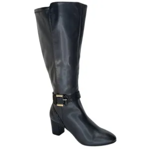 Karen Scott Isabell Black Faux Stretch Leather Wide Calf Womens Boots Size 6.5M