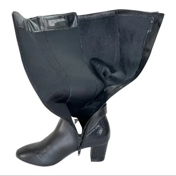 Karen Scott Isabell Black Faux Stretch Leather Wide Calf Womens Boots Size 6.5M