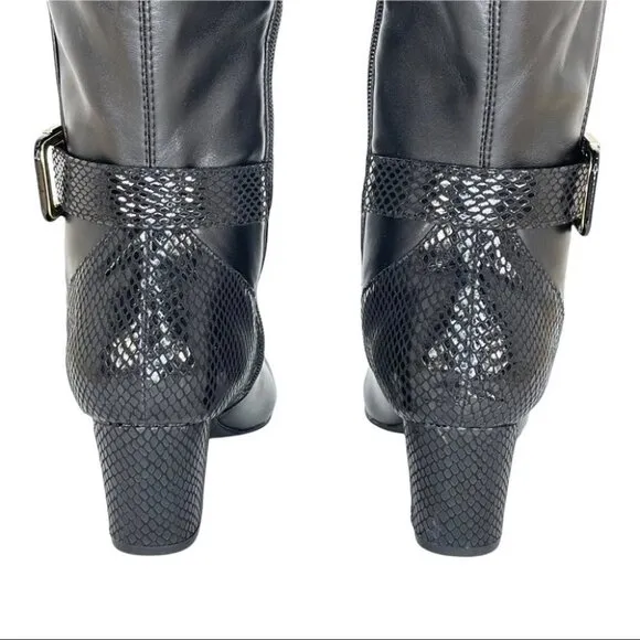 Karen Scott Isabell Black Faux Stretch Leather Wide Calf Womens Boots Size 6.5M