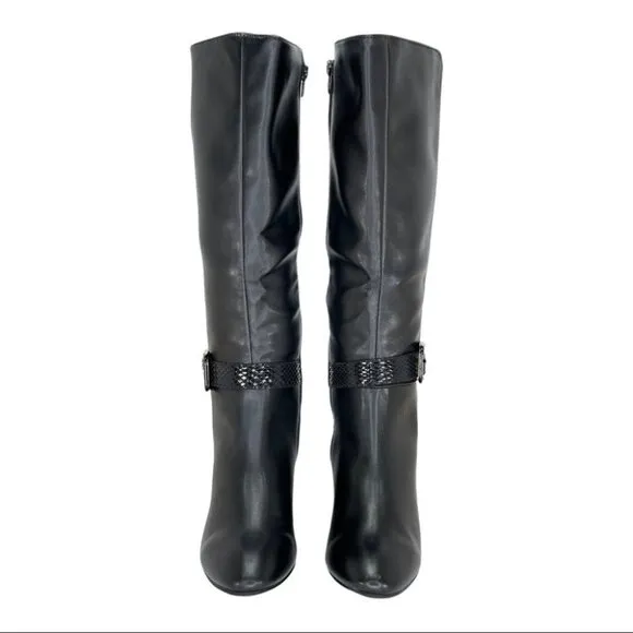 Karen Scott Isabell Black Faux Stretch Leather Wide Calf Womens Boots Size 6.5M