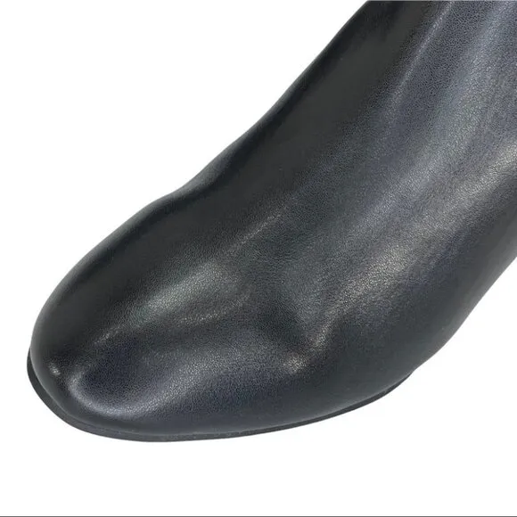 Karen Scott Isabell Black Faux Stretch Leather Wide Calf Womens Boots Size 6.5M