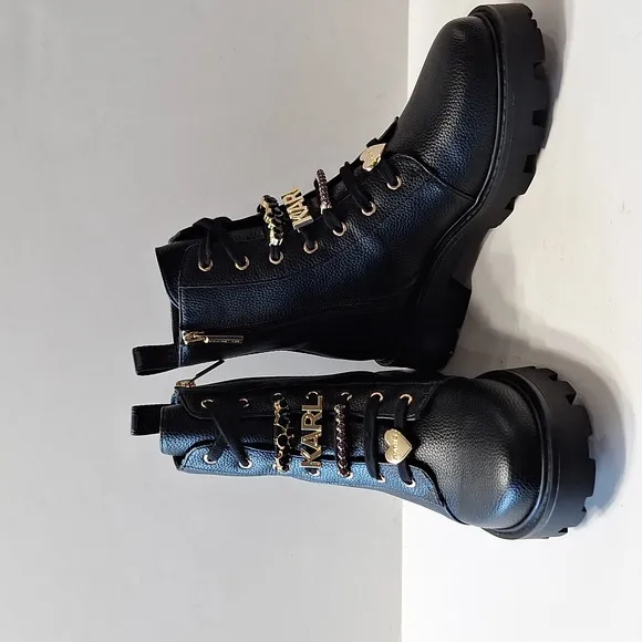 Karl Lagerfeld NEW Black Mela Whimsigoth Witchcore Side Zip Combat Boots Size 7