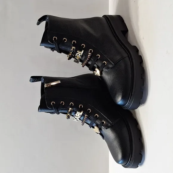 Karl Lagerfeld NEW Black Mela Whimsigoth Witchcore Side Zip Combat Boots Size 7