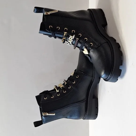 Karl Lagerfeld NEW Black Mela Whimsigoth Witchcore Side Zip Combat Boots Size 7