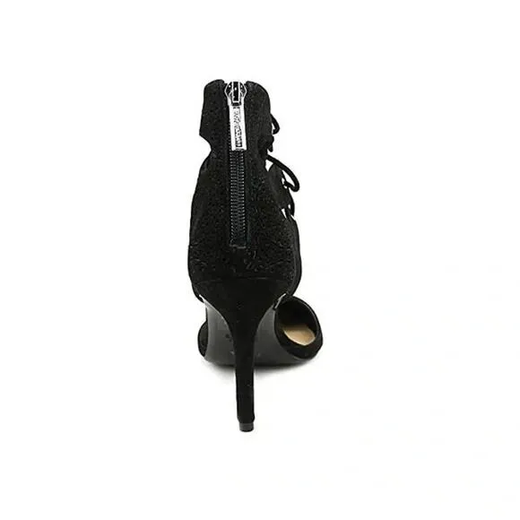 Karl Lagerfeld  Shoes Black Suede Heels Stilletto Ankle Tie Size 8 NWOT Joslyn