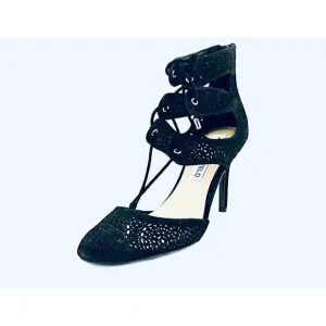 Karl Lagerfeld  Shoes Black Suede Heels Stilletto Ankle Tie Size 8 NWOT Joslyn