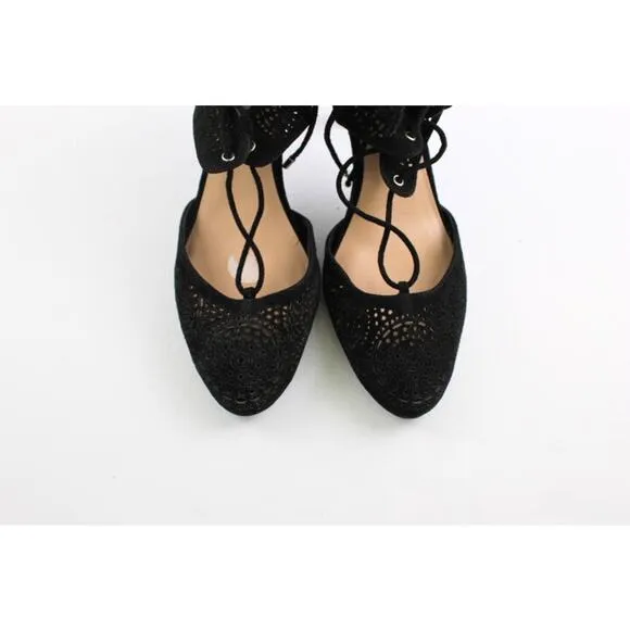 Karl Lagerfeld  Shoes Black Suede Heels Stilletto Ankle Tie Size 8 NWOT Joslyn